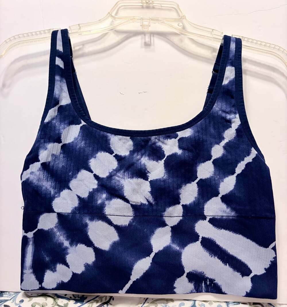 Blue and white tie dye ribbed tank top from Victoria's Secret PINK Sport.